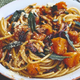 Bowl of pasta on a wooden table